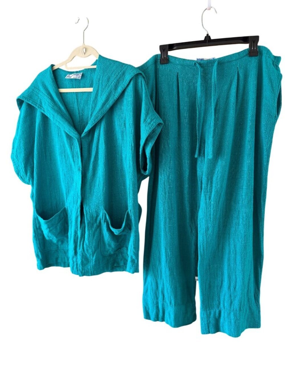 Sangam Imports Womens Woven Pant Set Size Medium Green Cotton Relaxed Casual